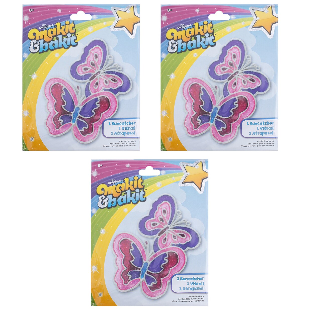 Multipack of 3 - Colorbok Makit & Bakit Suncatcher Kit-Butterflies